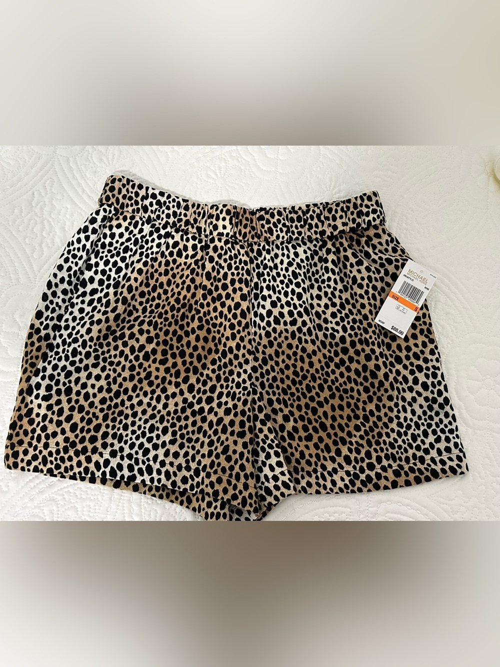 Michael Kors High Waist Leopard-Print Shorts in Tan and Black
